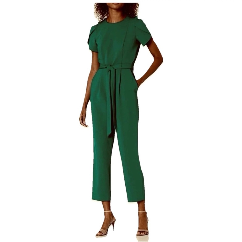 Calvin Klein Forest Green Belted Tulip Sleeve Jumpsuit Womens Size 10 NEW